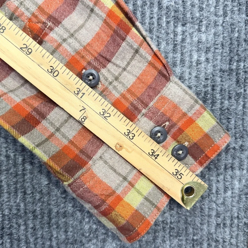 Stio Shirt Mens XL Orange Plaid Flannel Button Up Long Sleeve Outdoor Casual
